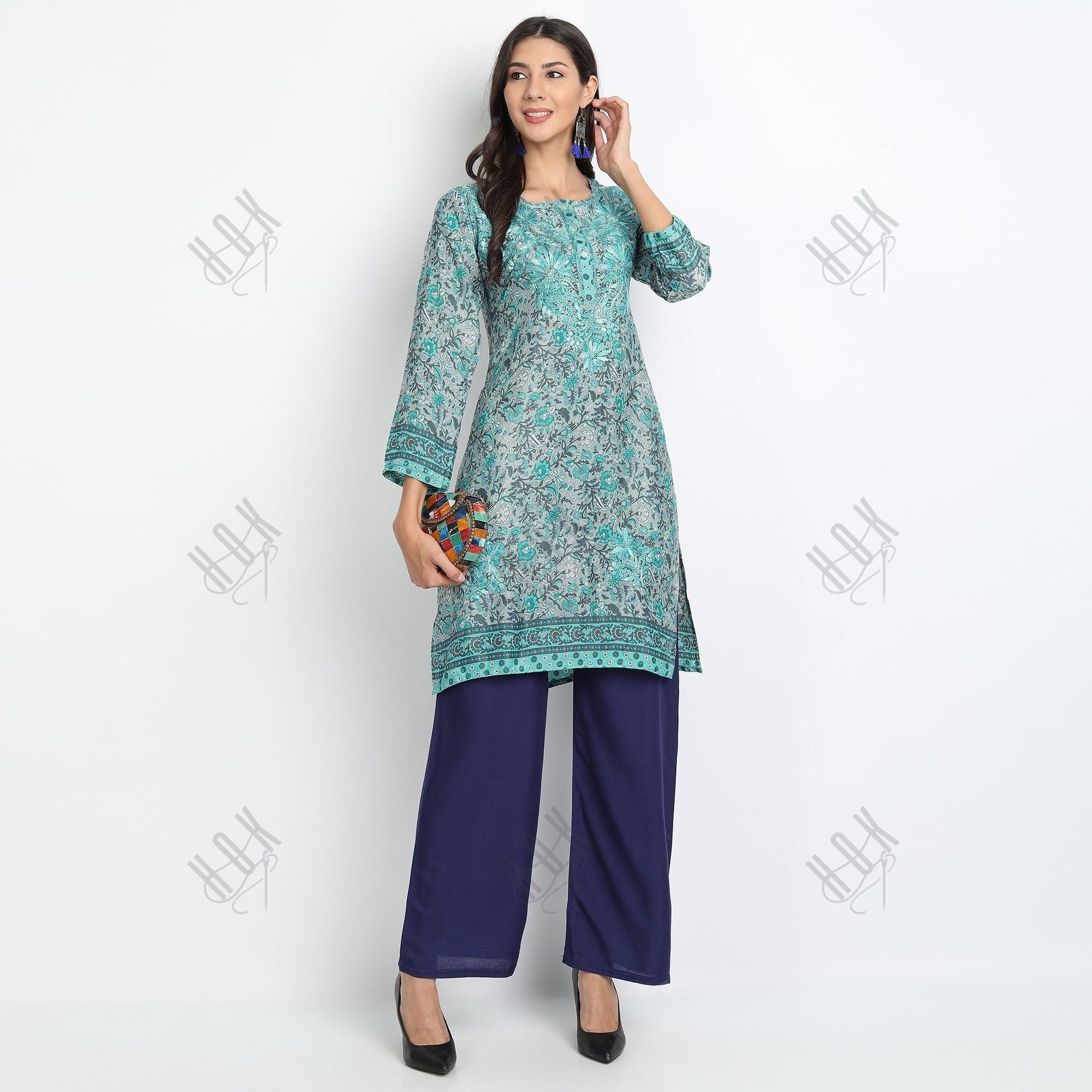 Hand embroidery Chikankari tunic-Multicolor - House Of Kari (Chikankari Clothing)