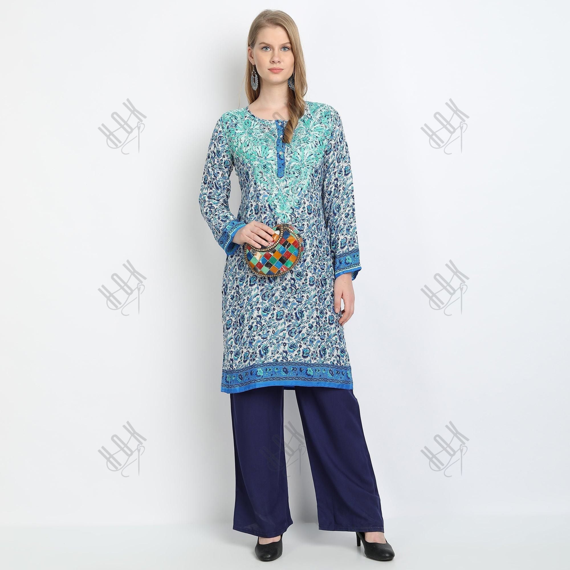 Hand embroidery Chikankari tunic-Multicolor - House Of Kari (Chikankari Clothing)