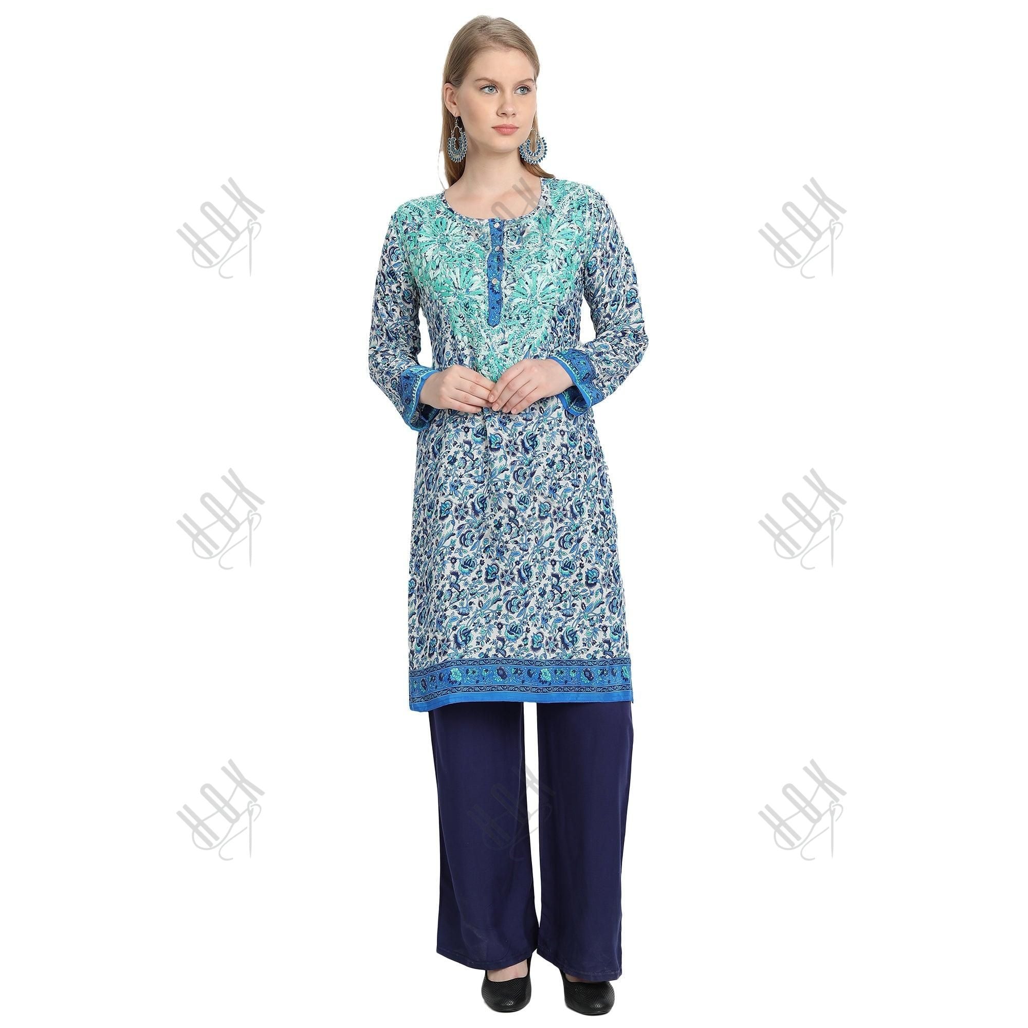 Hand embroidery Chikankari tunic-Multicolor - House Of Kari (Chikankari Clothing)