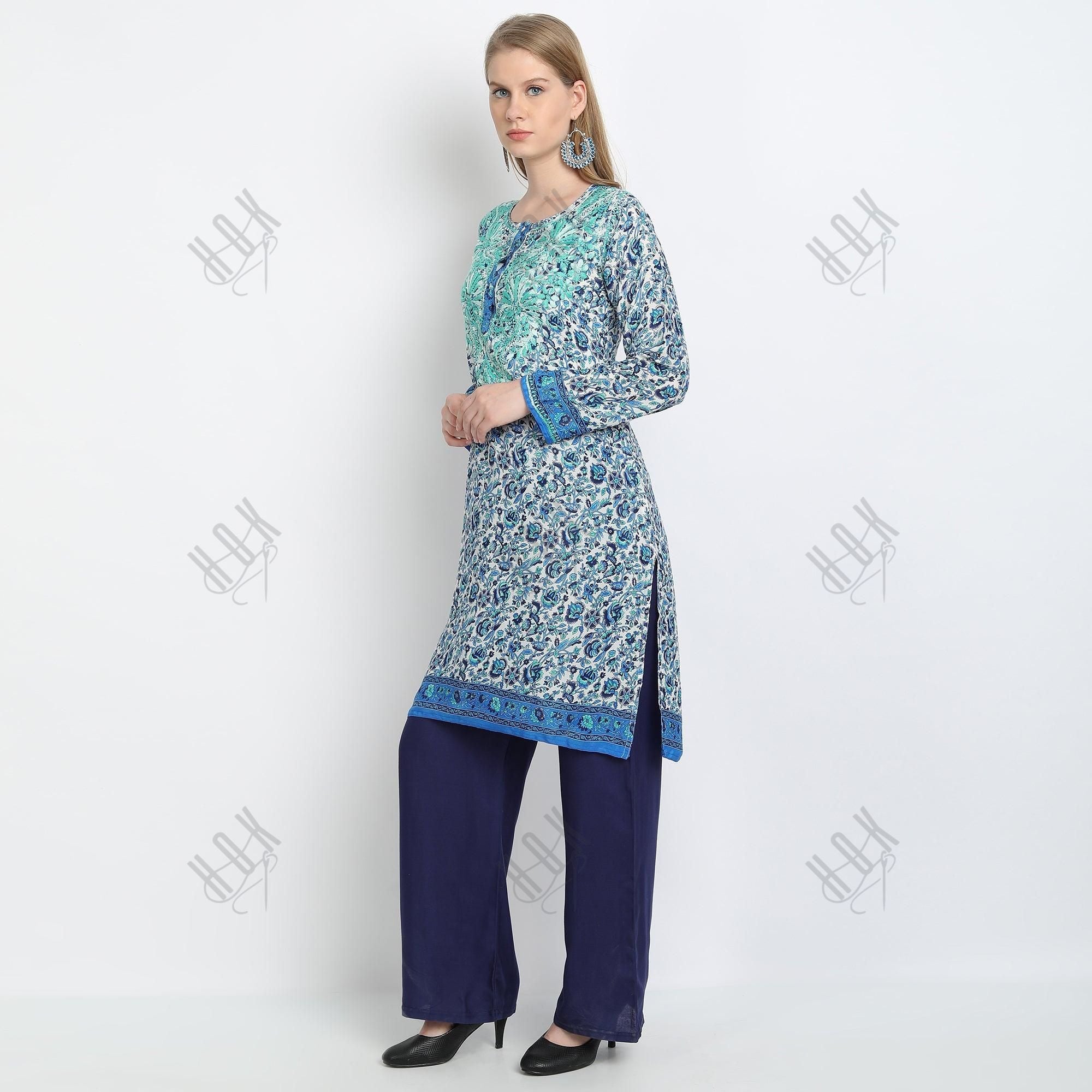 Hand embroidery Chikankari tunic-Multicolor - House Of Kari (Chikankari Clothing)