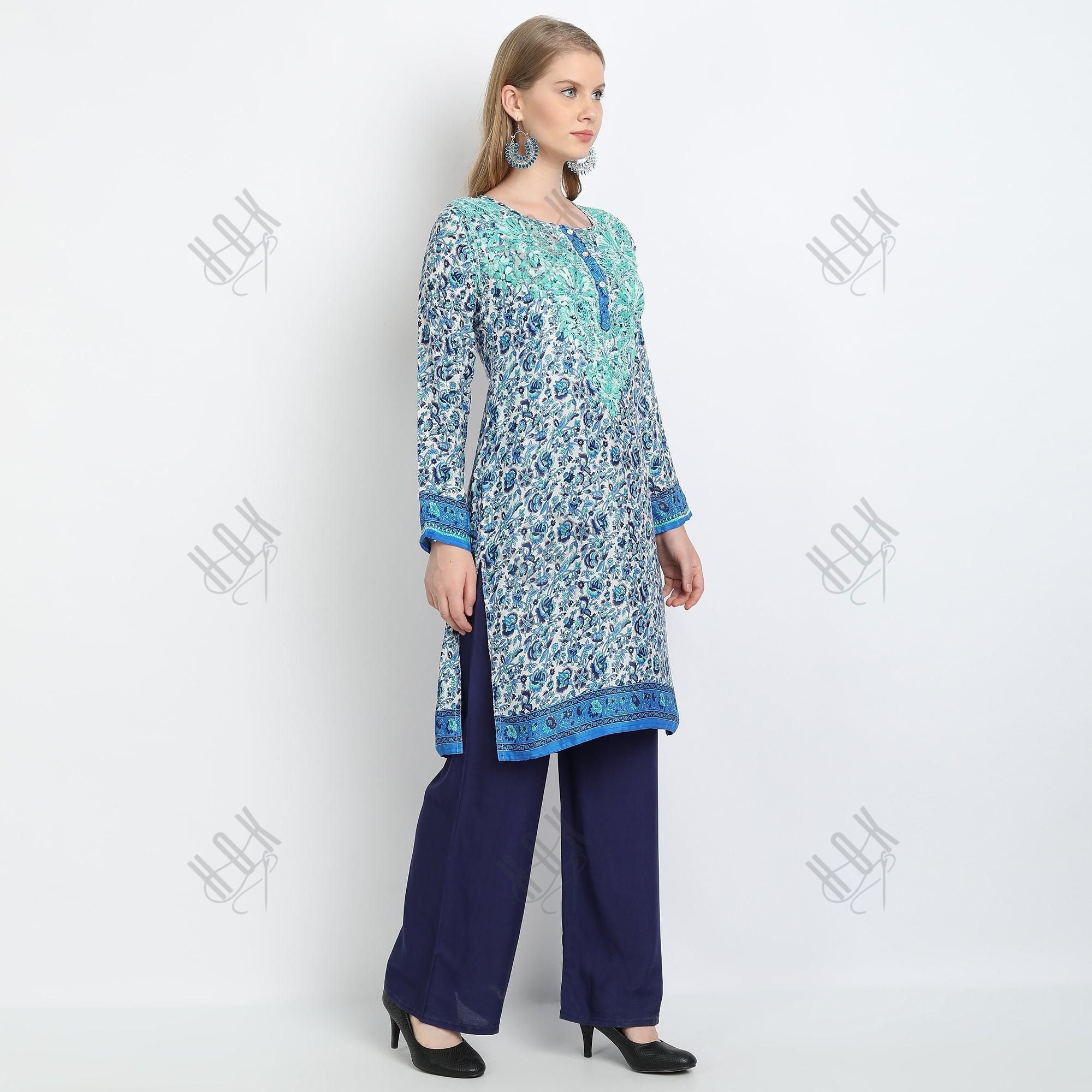 Hand embroidery Chikankari tunic-Multicolor - House Of Kari (Chikankari Clothing)