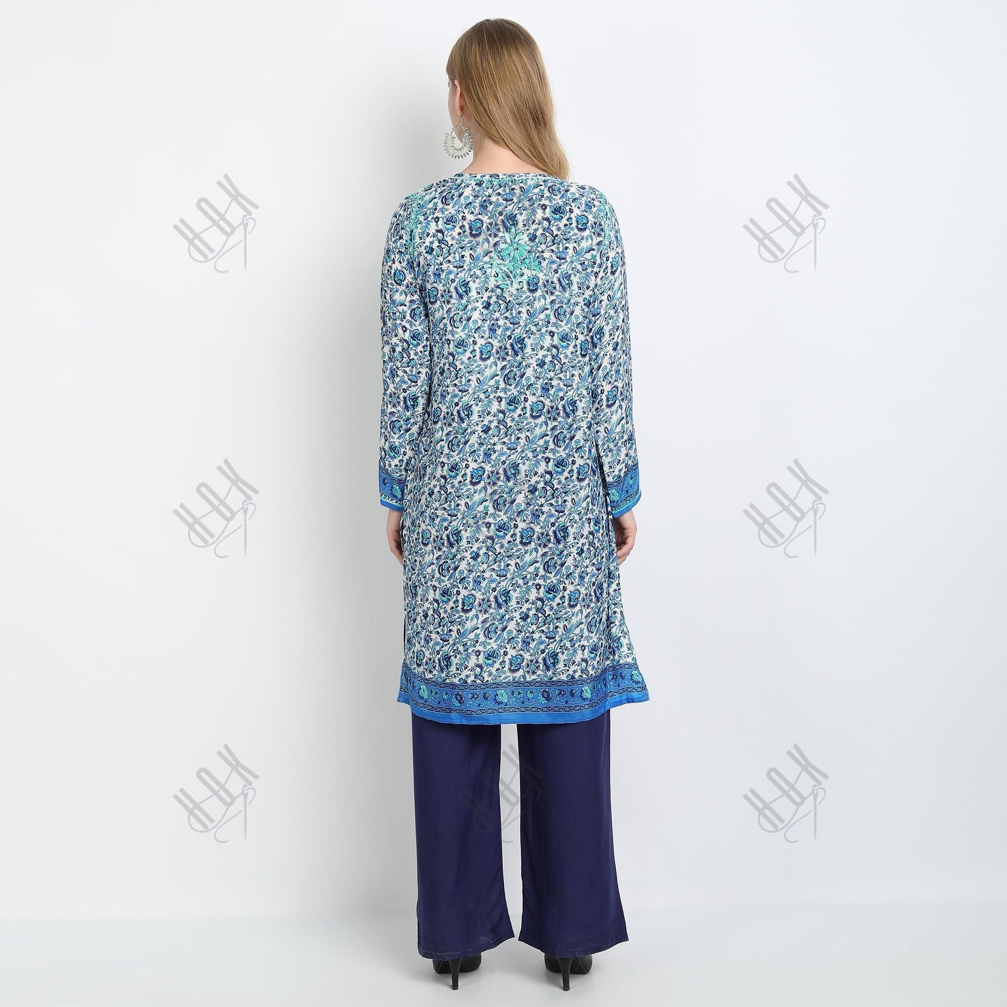 Hand embroidery Chikankari tunic-Multicolor - House Of Kari (Chikankari Clothing)