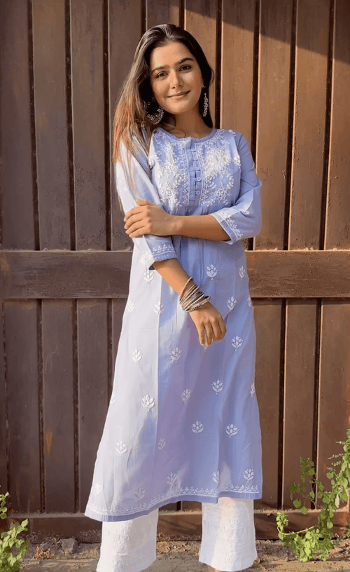 Long White Cotton Kurti With Belt And Bell Sleeves  Latest Kurti Designs