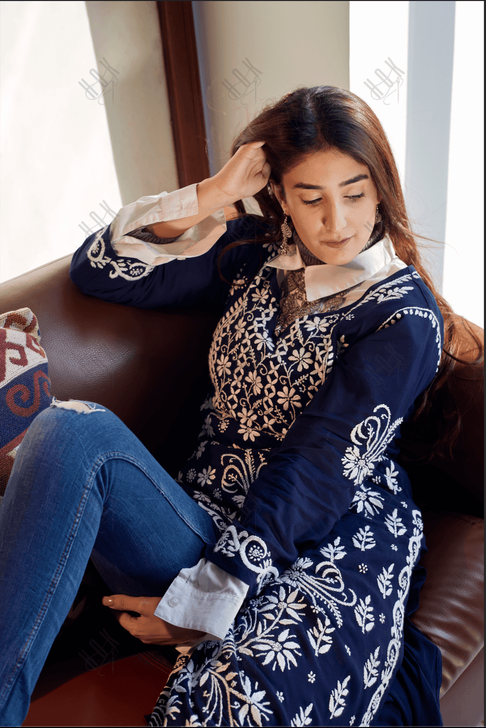 HOK Chikankari Stylish Kurti Dark Blue - House Of Kari (Chikankari Clothing)