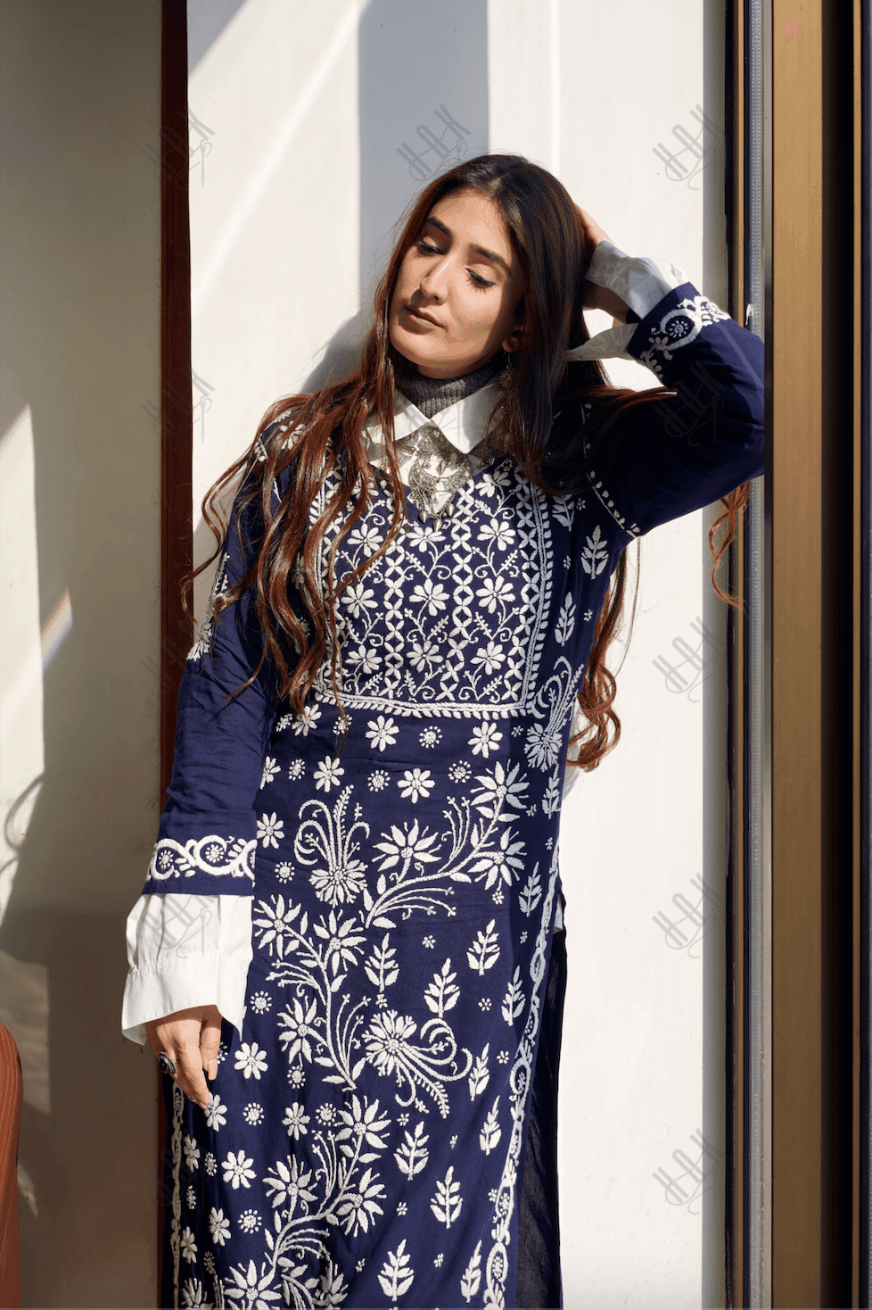 HOK Chikankari Stylish Kurti Dark Blue - House Of Kari (Chikankari Clothing)