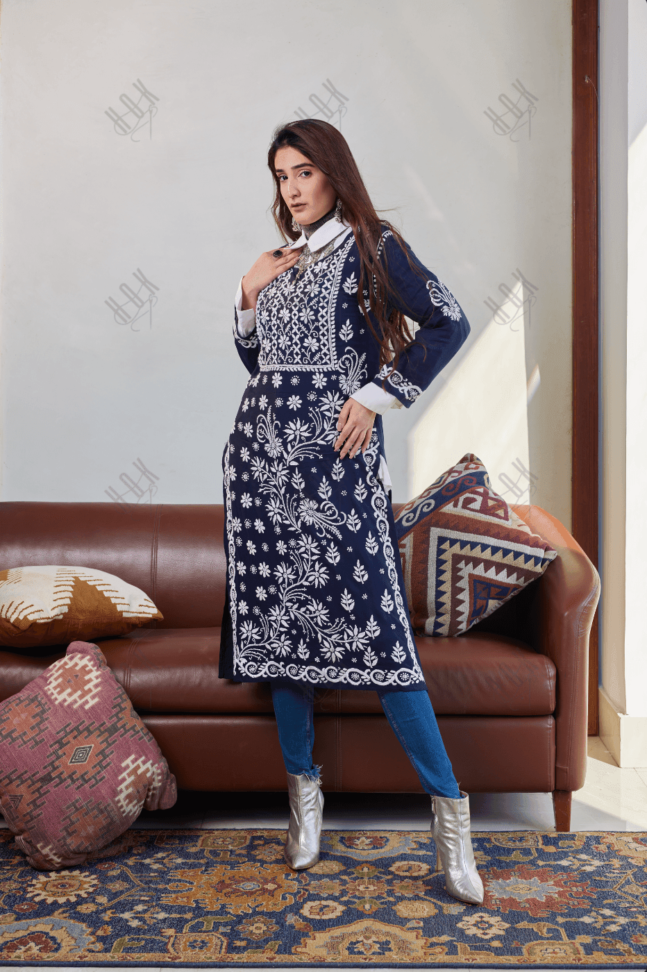 HOK Chikankari Stylish Kurti Dark Blue - House Of Kari (Chikankari Clothing)