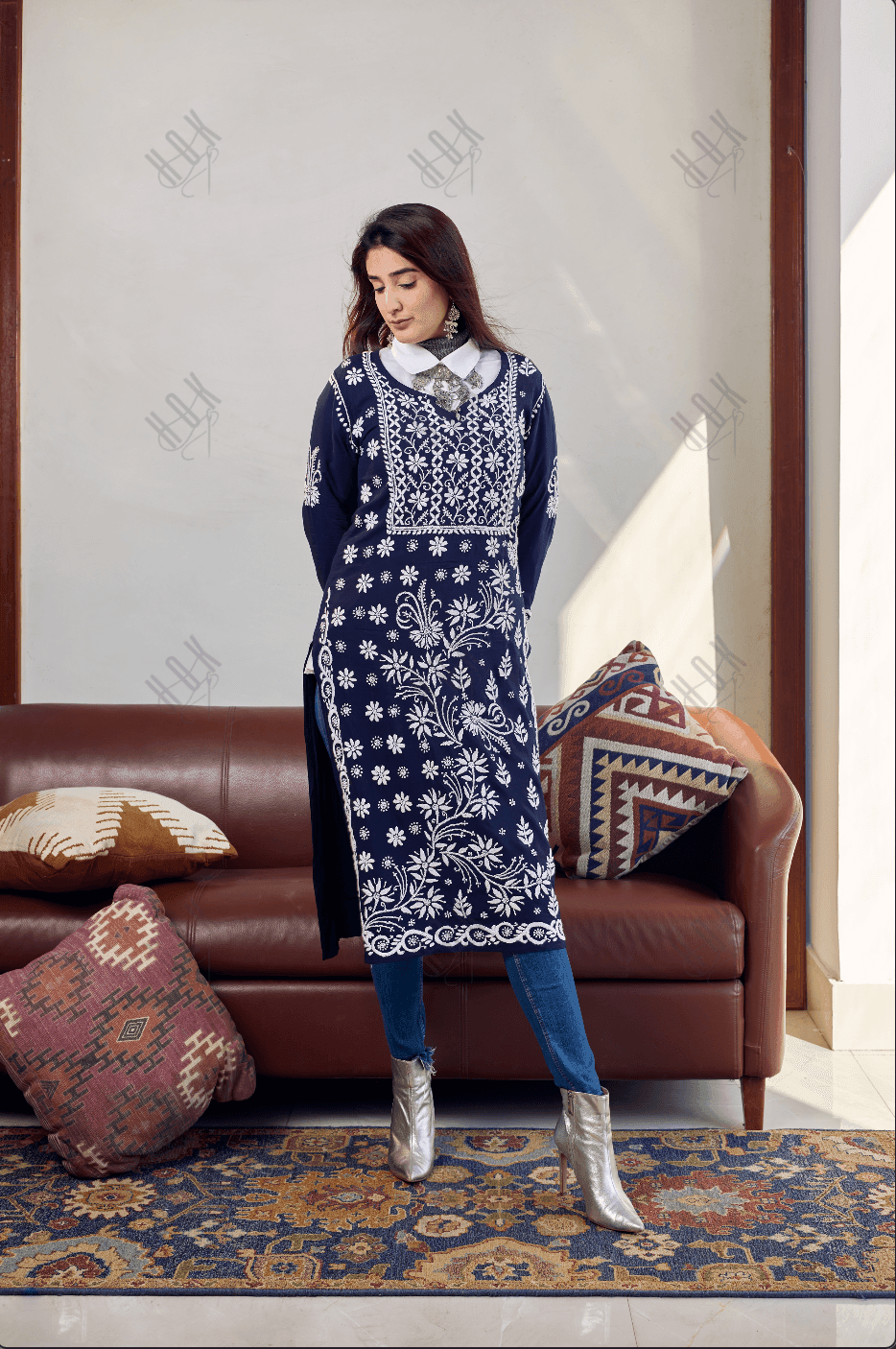 HOK Chikankari Stylish Kurti Dark Blue - House Of Kari (Chikankari Clothing)