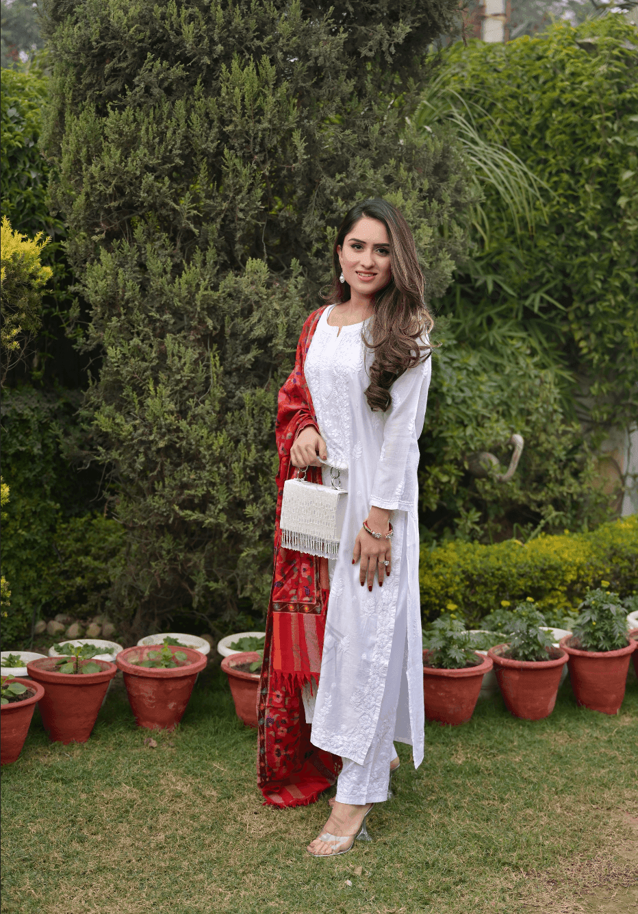 Nikita in Noor House of Kari Chanderi Silk Long Kurta - House Of Kari (Chikankari Clothing)