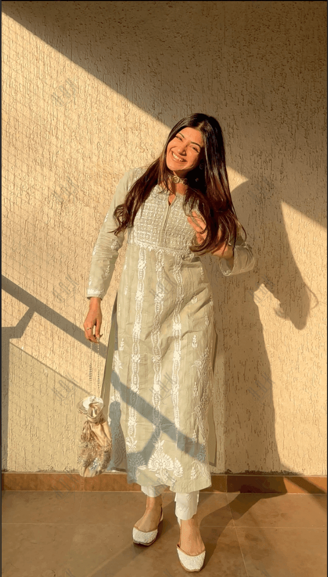 Vedika In hand embroidery Chikankari Long Kurti for Women -Sea Green - House Of Kari (Chikankari Clothing)