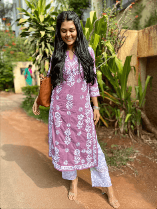 Aishwarya in HOK Chikankari Kurti for Women - Rust Pink - House Of Kari (Chikankari Clothing)