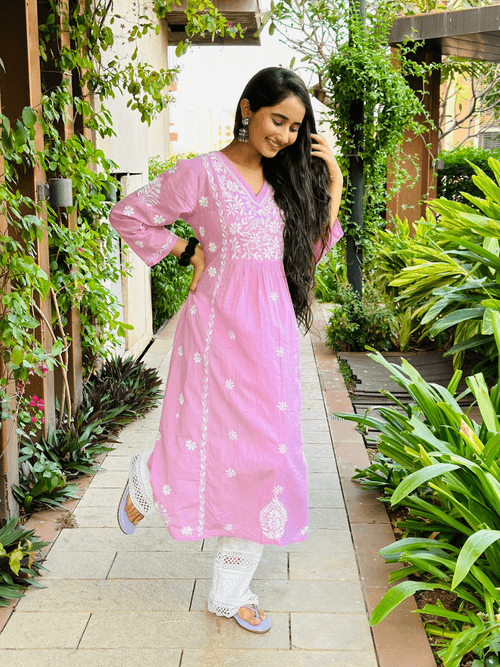 Buy Pink silk kurti set online in India - Uttariya
