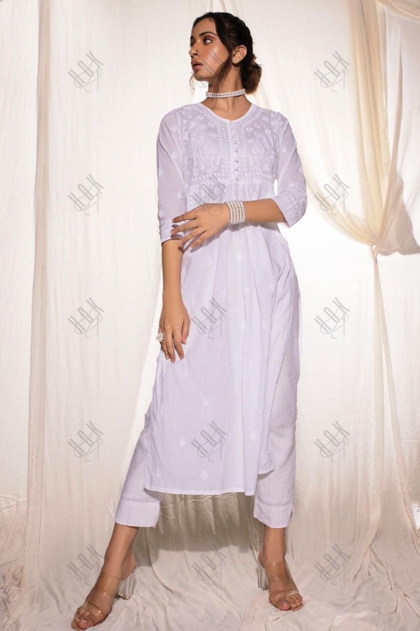 Megha in House of Kari Hand embroidery Chikankari Dress-White - House Of Kari (Chikankari Clothing)