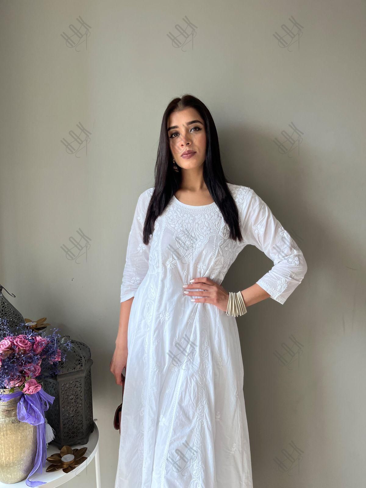 Pragnya in HOK Chikankari Stylish Kurti White - House Of Kari (Chikankari Clothing)