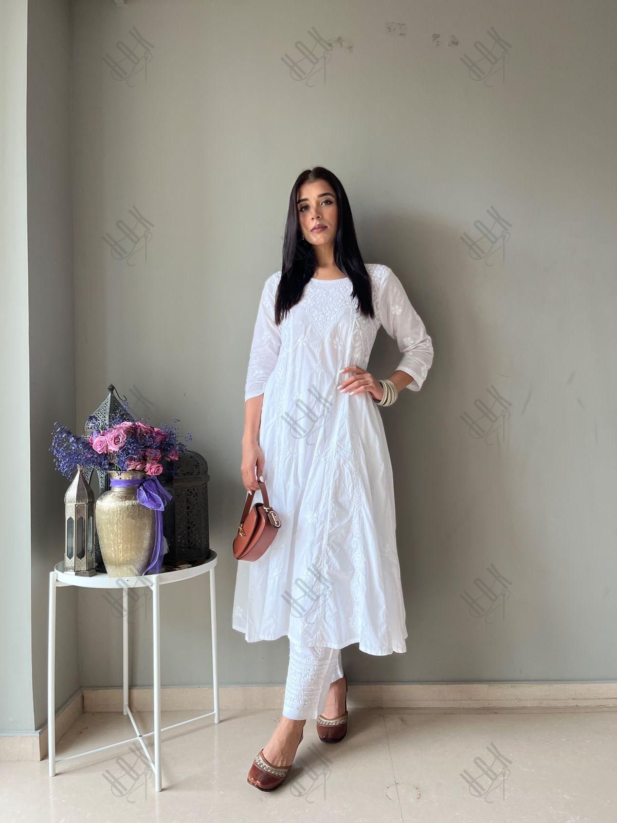 Pragnya in HOK Chikankari Stylish Kurti White - House Of Kari (Chikankari Clothing)