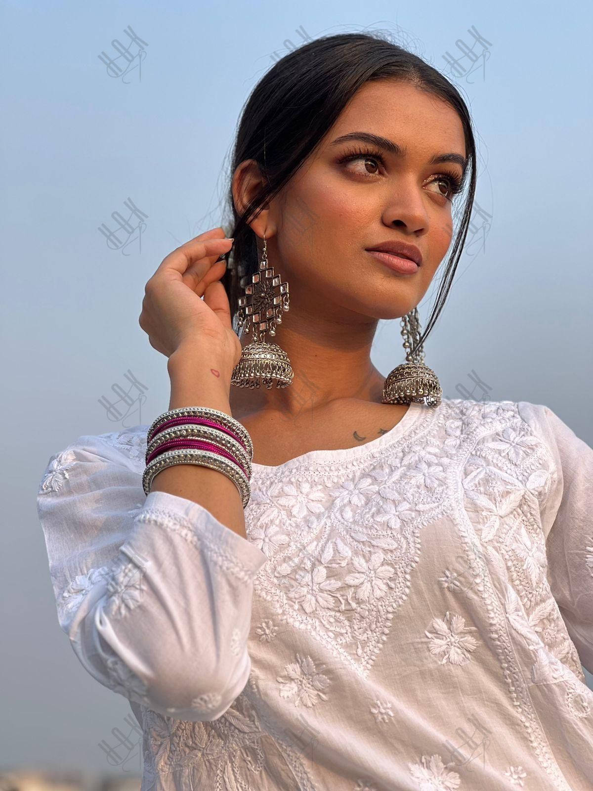 Pragnya in HOK Chikankari Stylish Kurti White - House Of Kari (Chikankari Clothing)